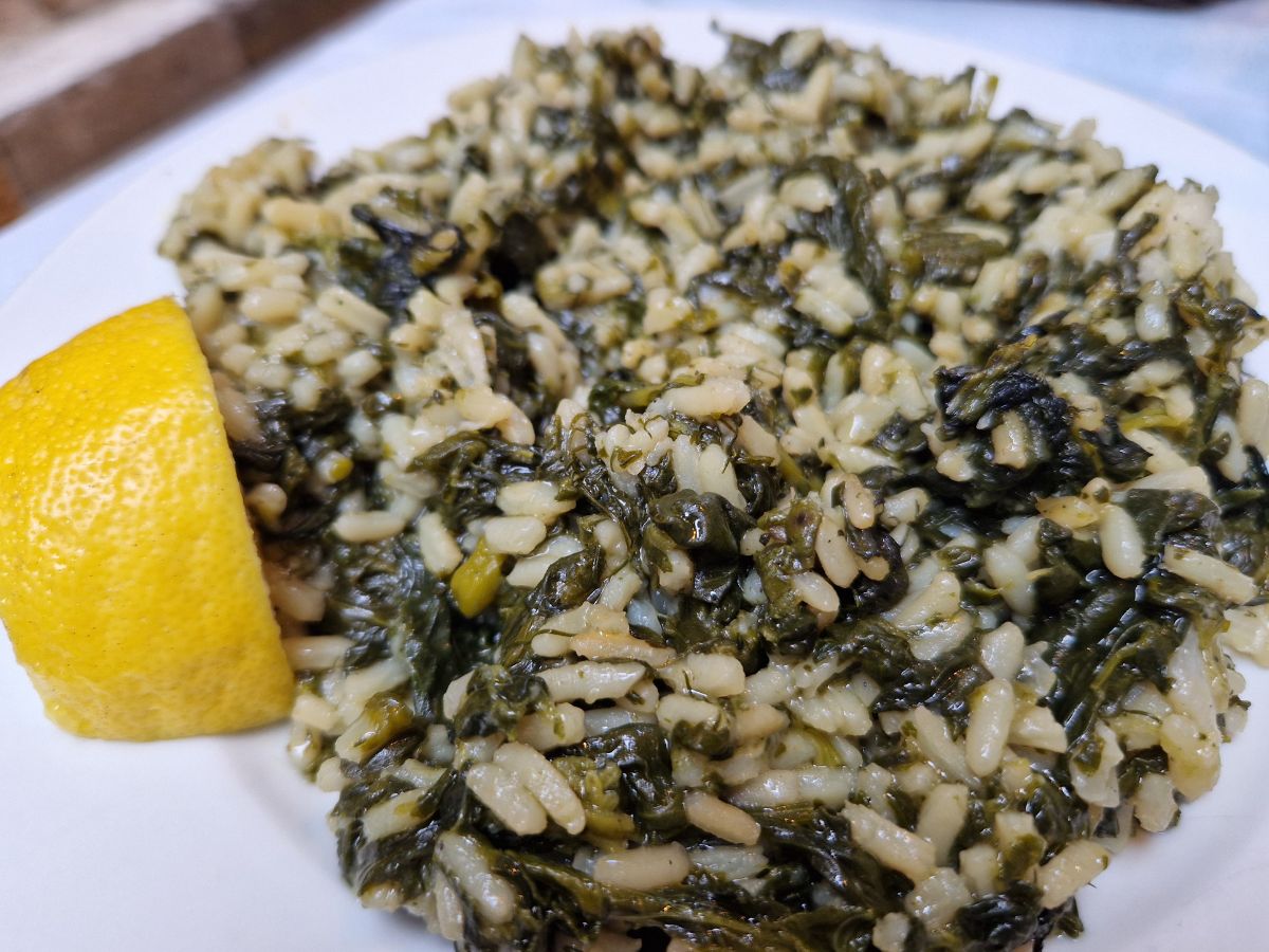 Spinach and rice vegan dish in Greece