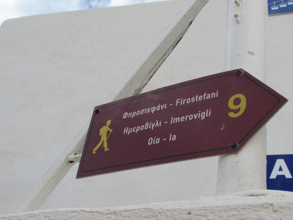 Signs from the hiking trail in Santorini