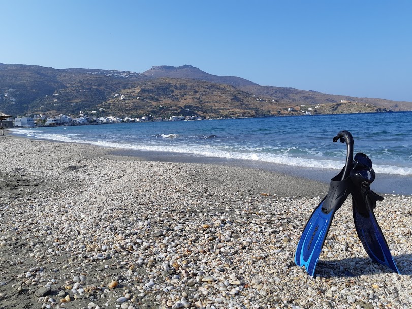 A protected beach in Greece on a windy meltemi day