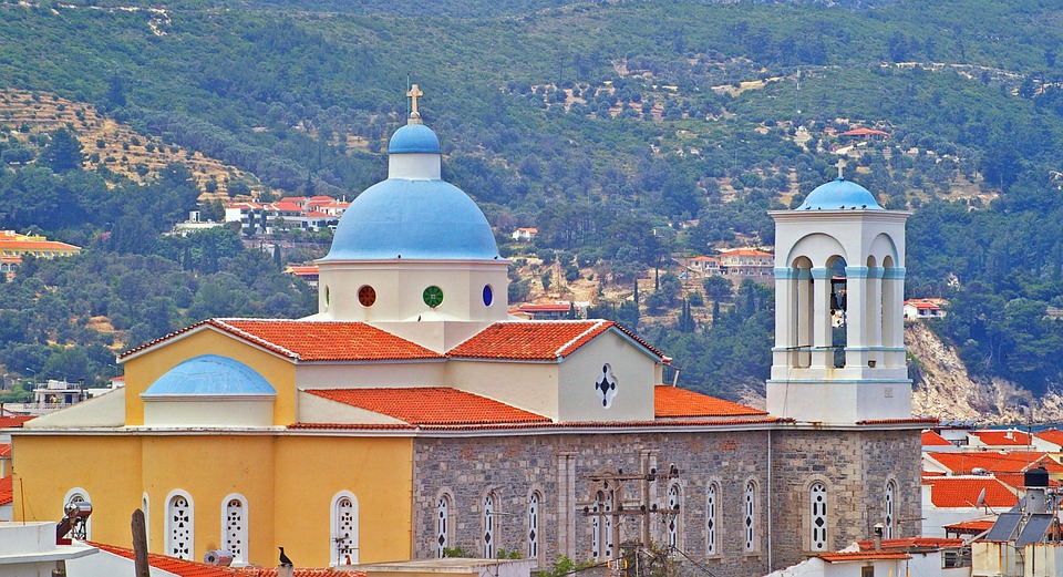 Colorful church in Samos Greece