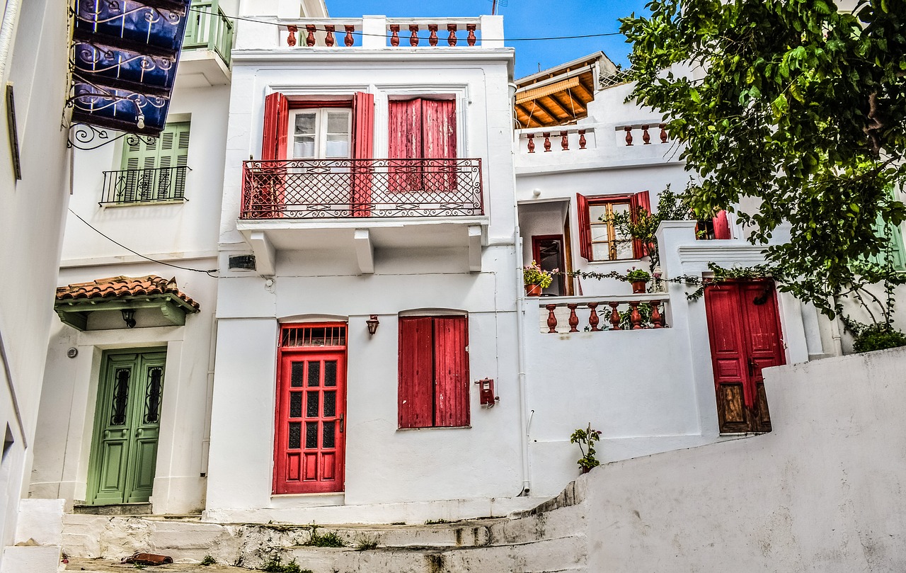 Colorful buildings in Skopelos Greece