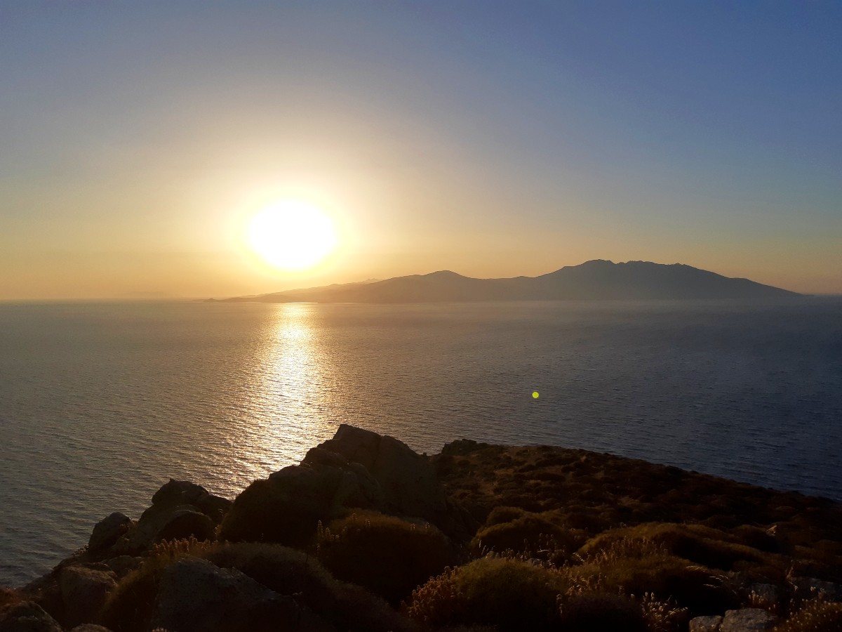 Sunset in Mykonos Greece at Armenistis Lighthouse