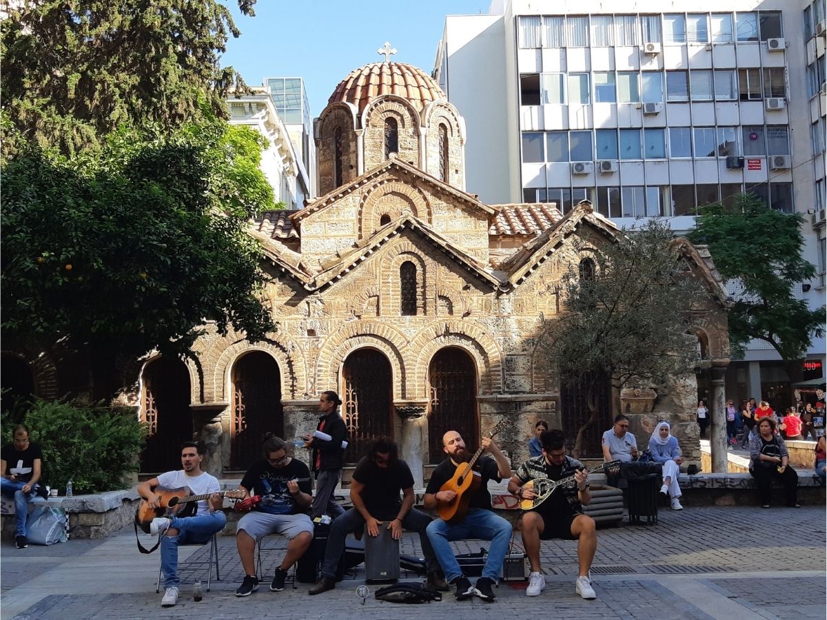 Buskers in Athens Greece, pre-COVID