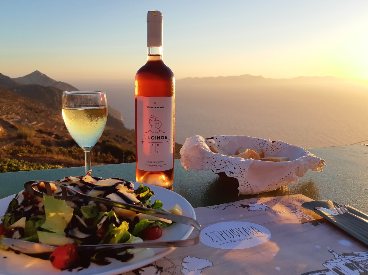 Sunset in Manalis winery in Sikinos Greece - Quiet Greek islands