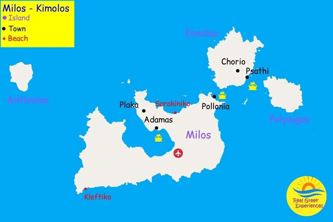 Map of Milos archipelago Greece