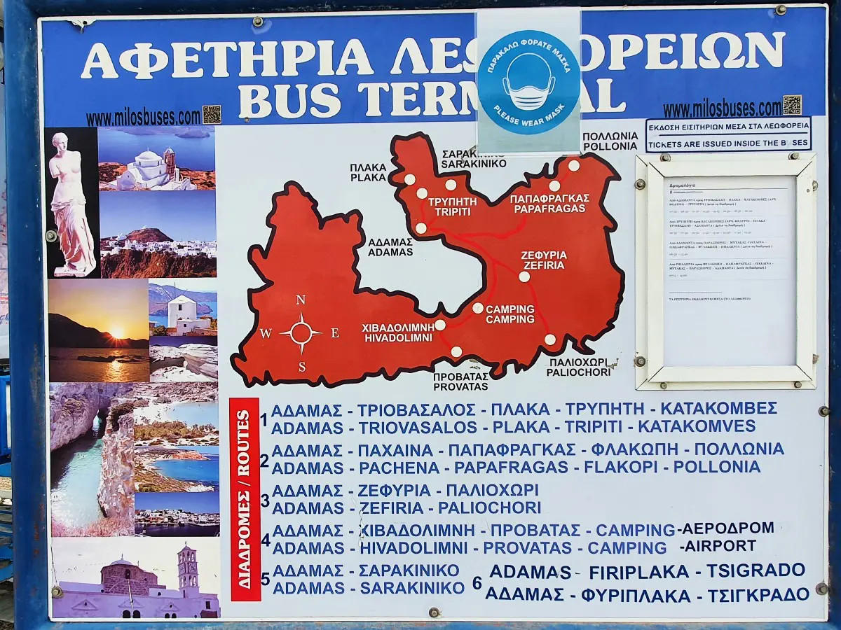 Milos bus timetable summer 2020