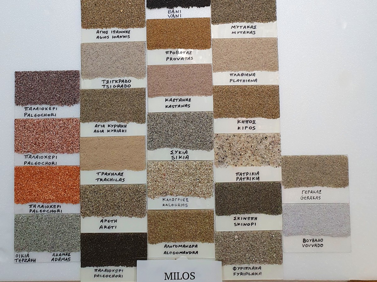Different types of sand inside the Sand Museum in Plaka Milos