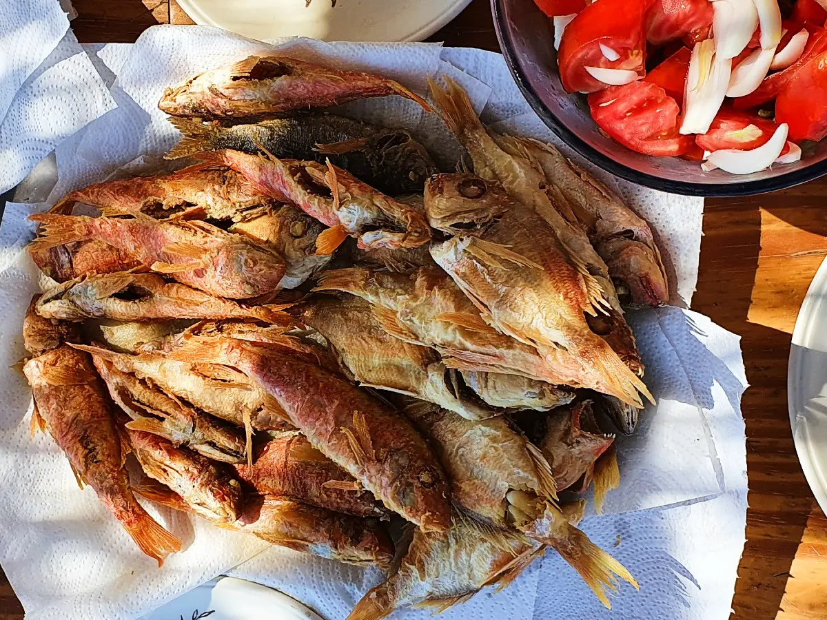 Greek food - Fried red mullet barbounia