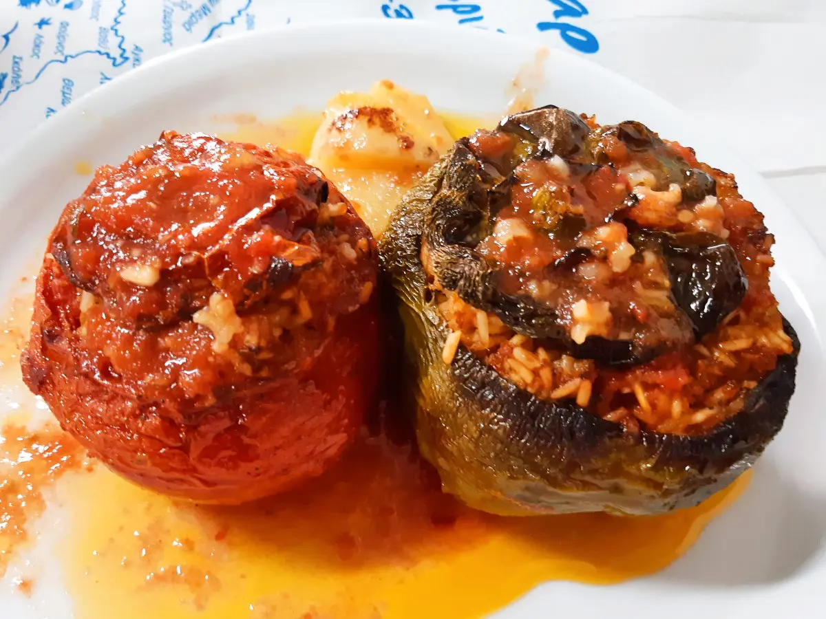 Delicious gemista stuffed tomatoes and peppers