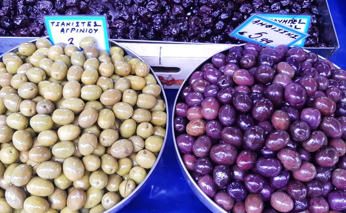 Black and green Greek olives