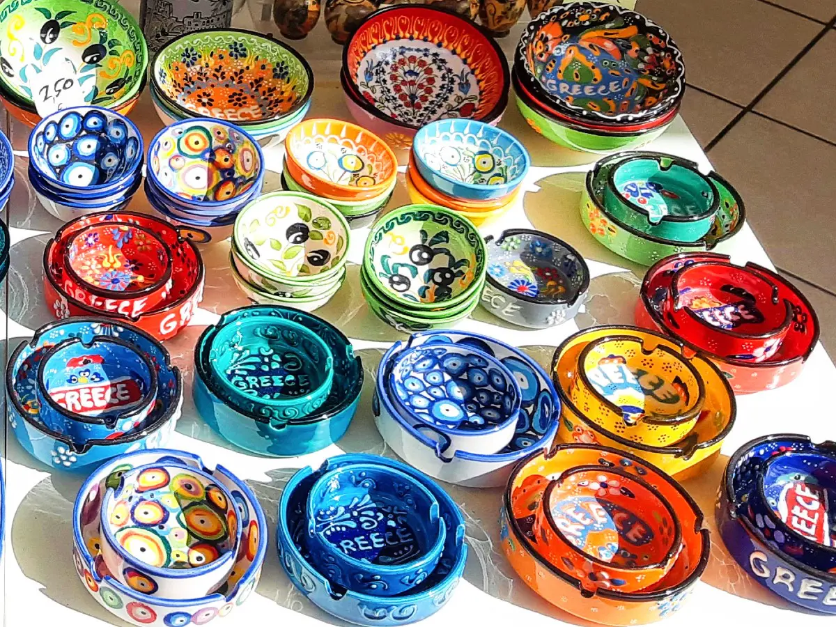 Colourful Greek ceramics are popular presents
