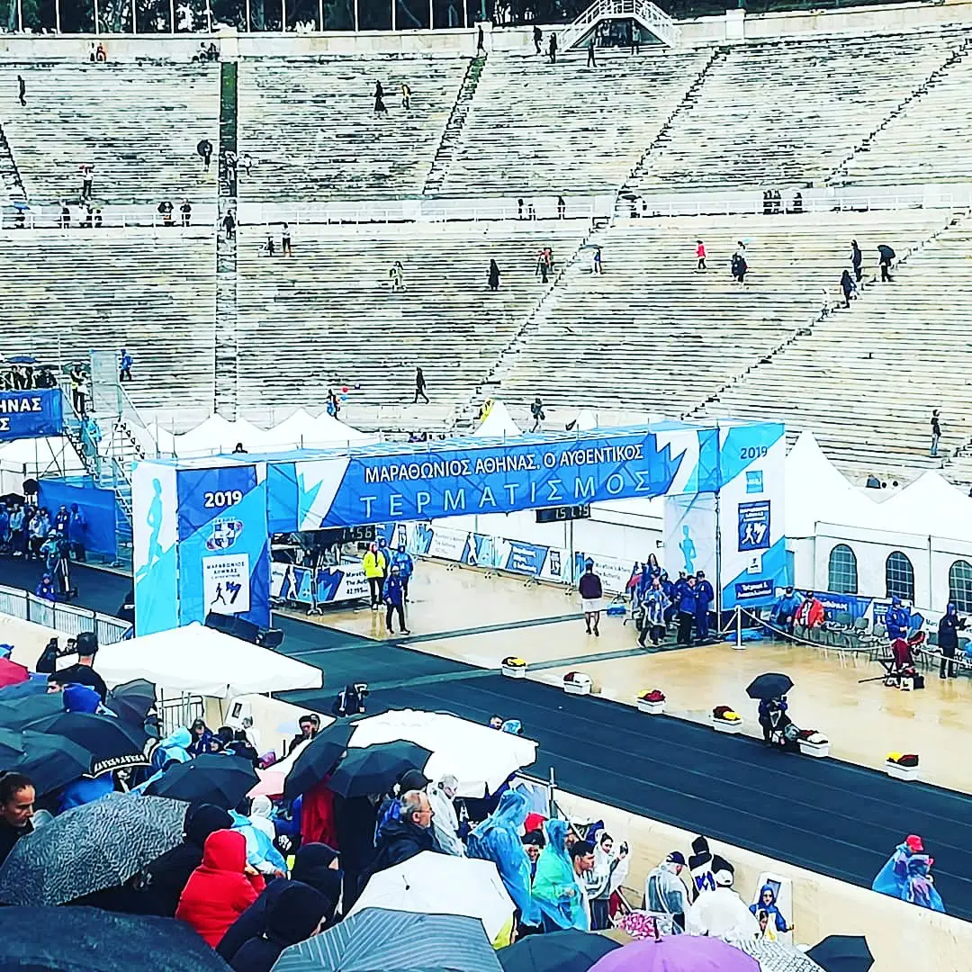 The Athens Marathon ends at the Panathenaic Stadium