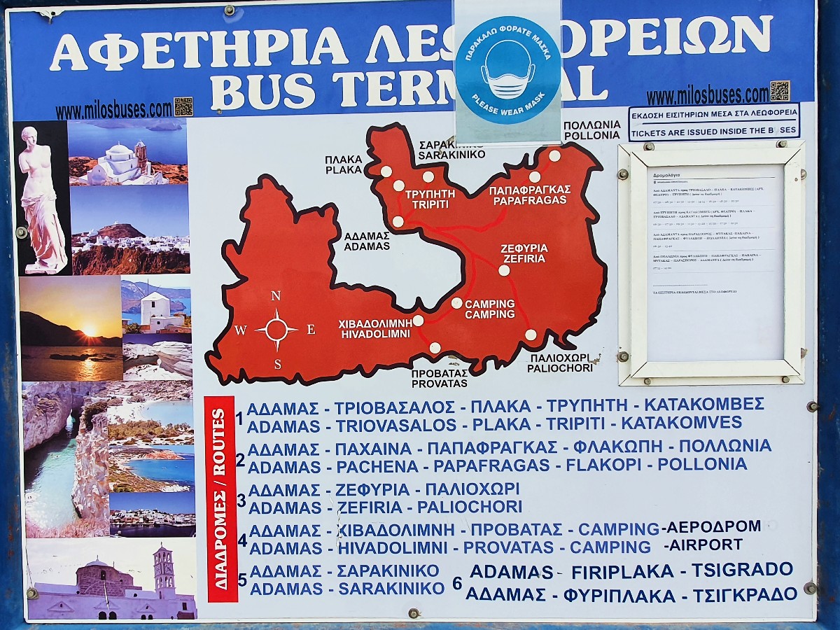 Bus routes in Milos Greece