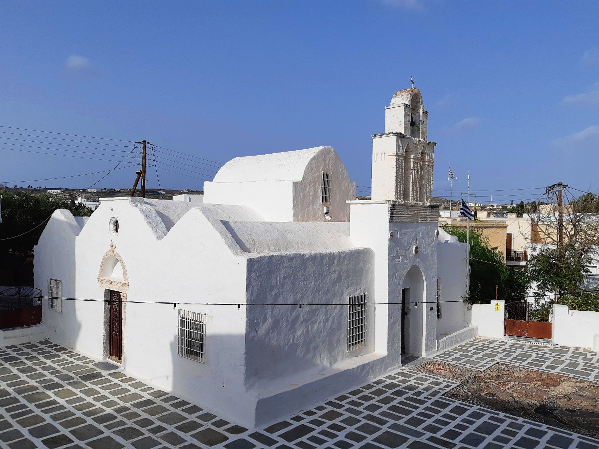 White church in Adamas Milos Greece