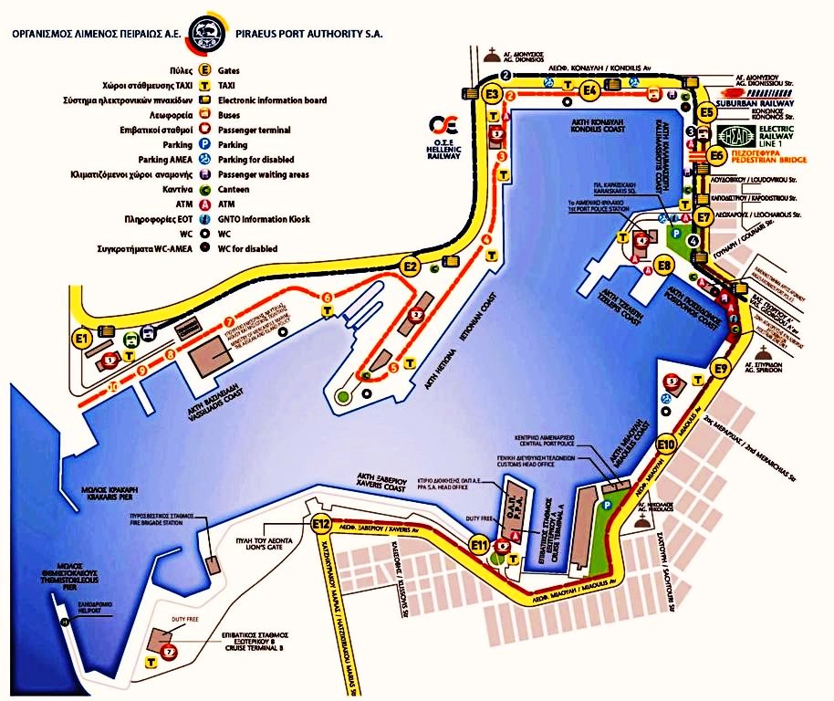 A map of Piraeus port near Athens