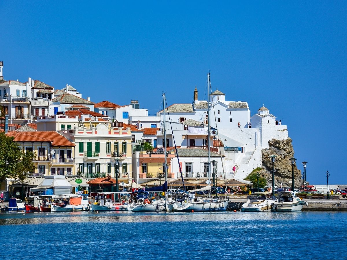 The quaint Skopelos town in Greece