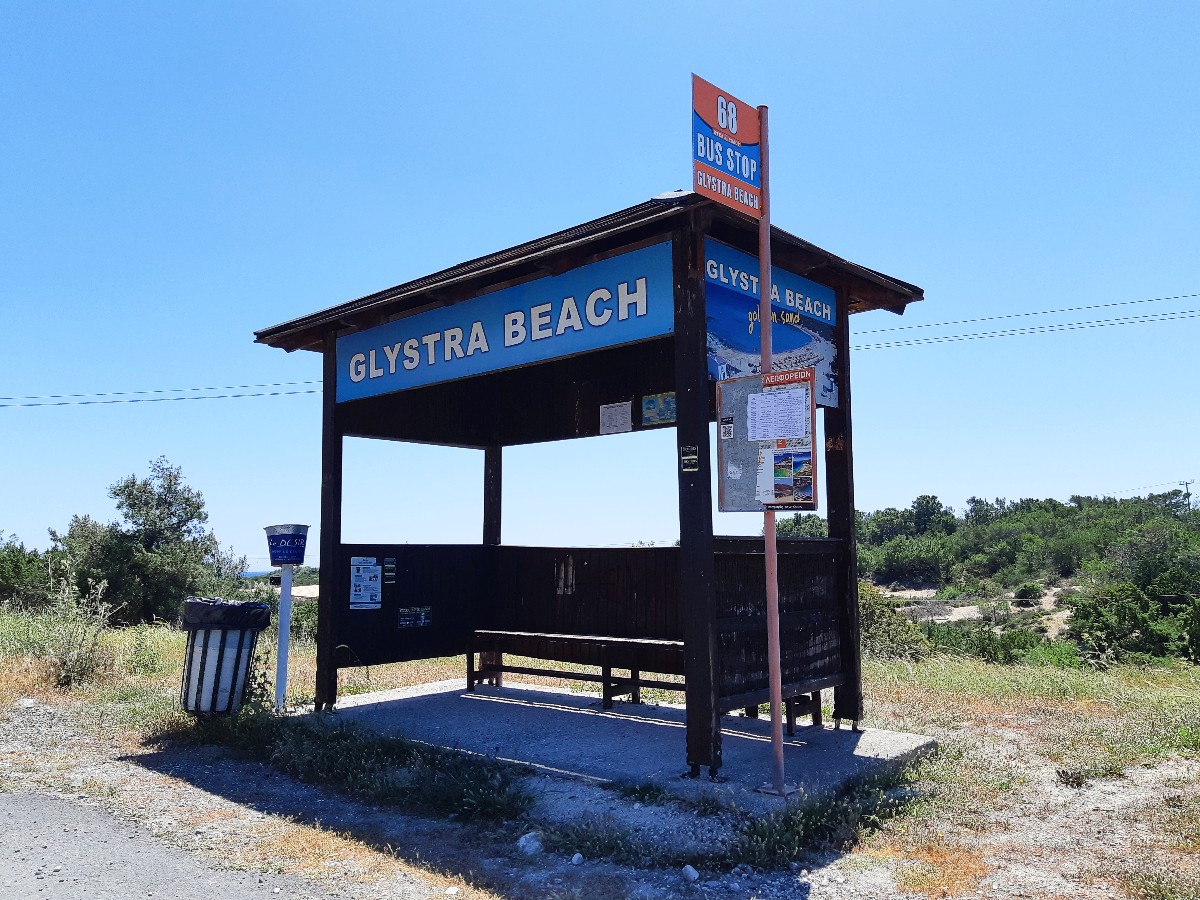 A bus stop - You can go around Rhodes on public buses