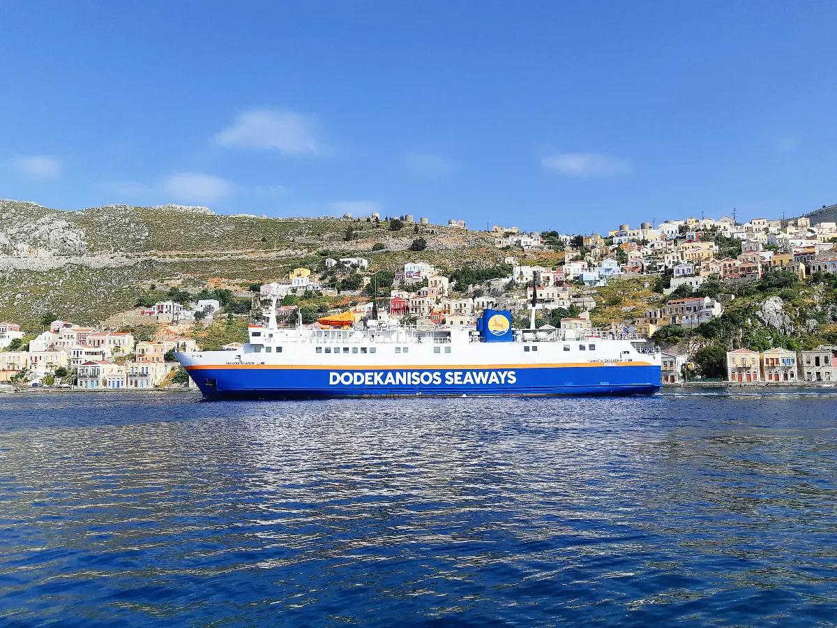 Ferry in Symi port town