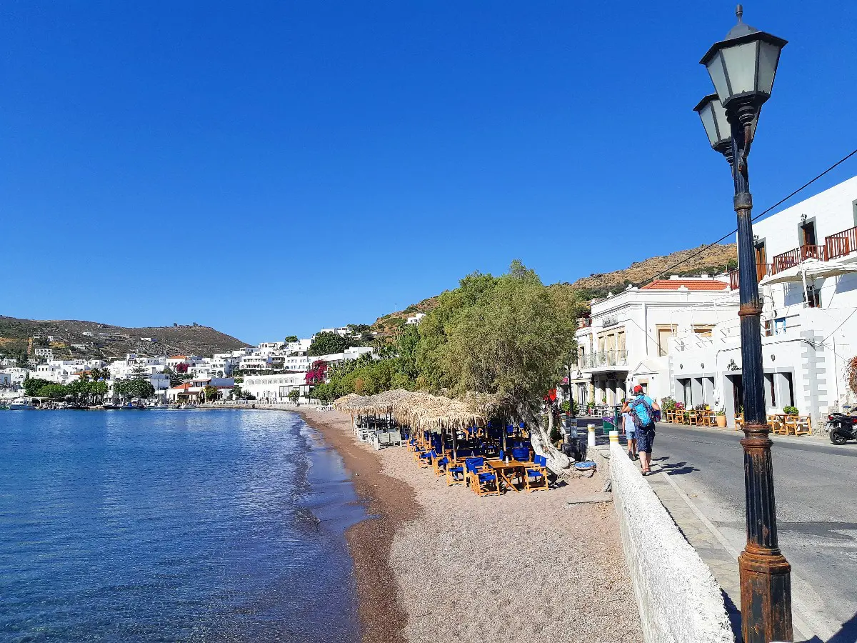 The beach in Skala port town Patmos