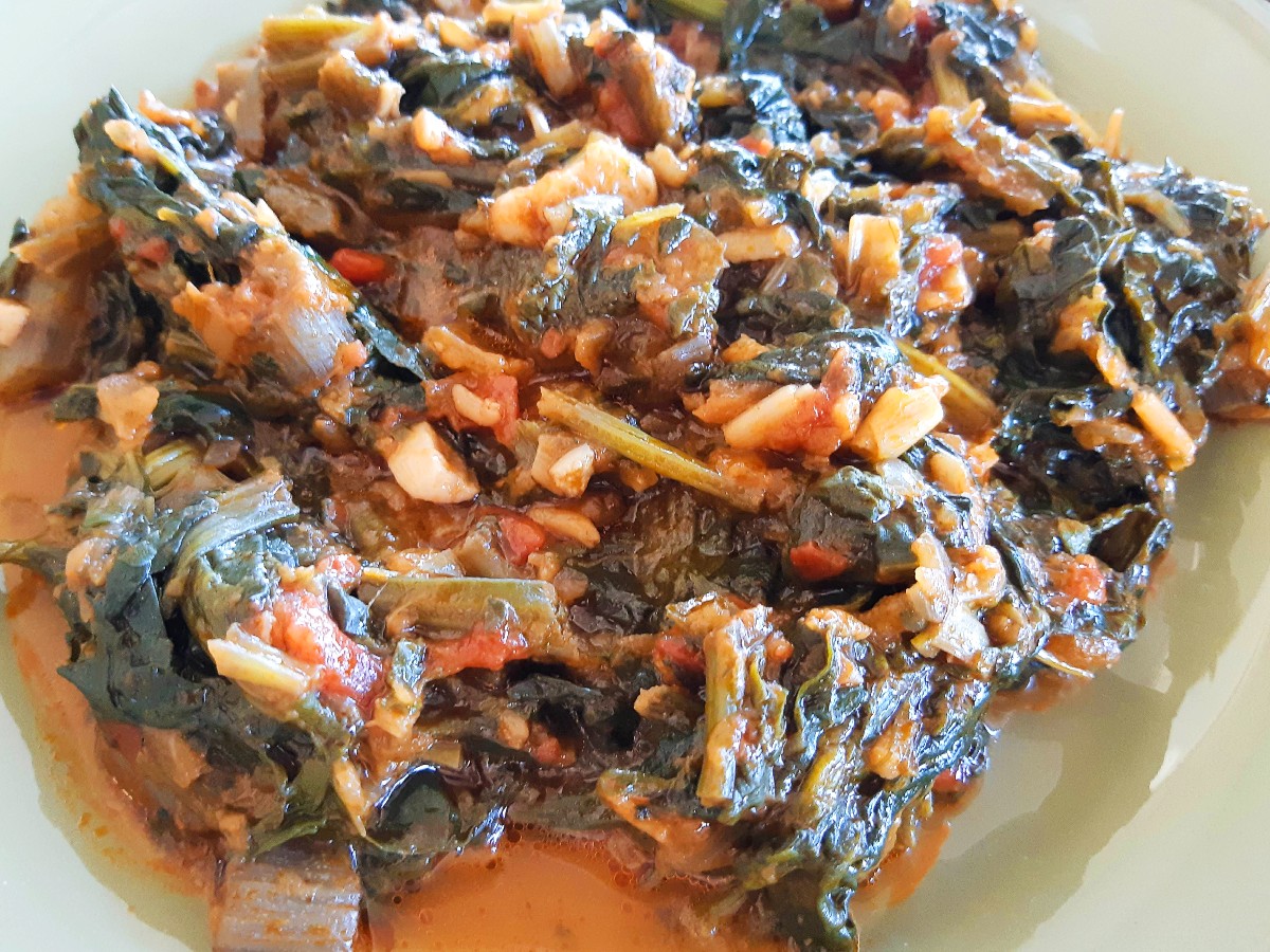 Greek vegan dish with horta and rice