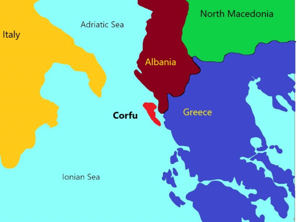 Map of Corfu island in Greece