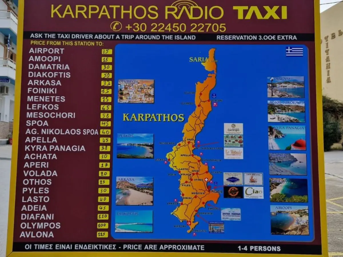 Taxi fares Karpathos Greece