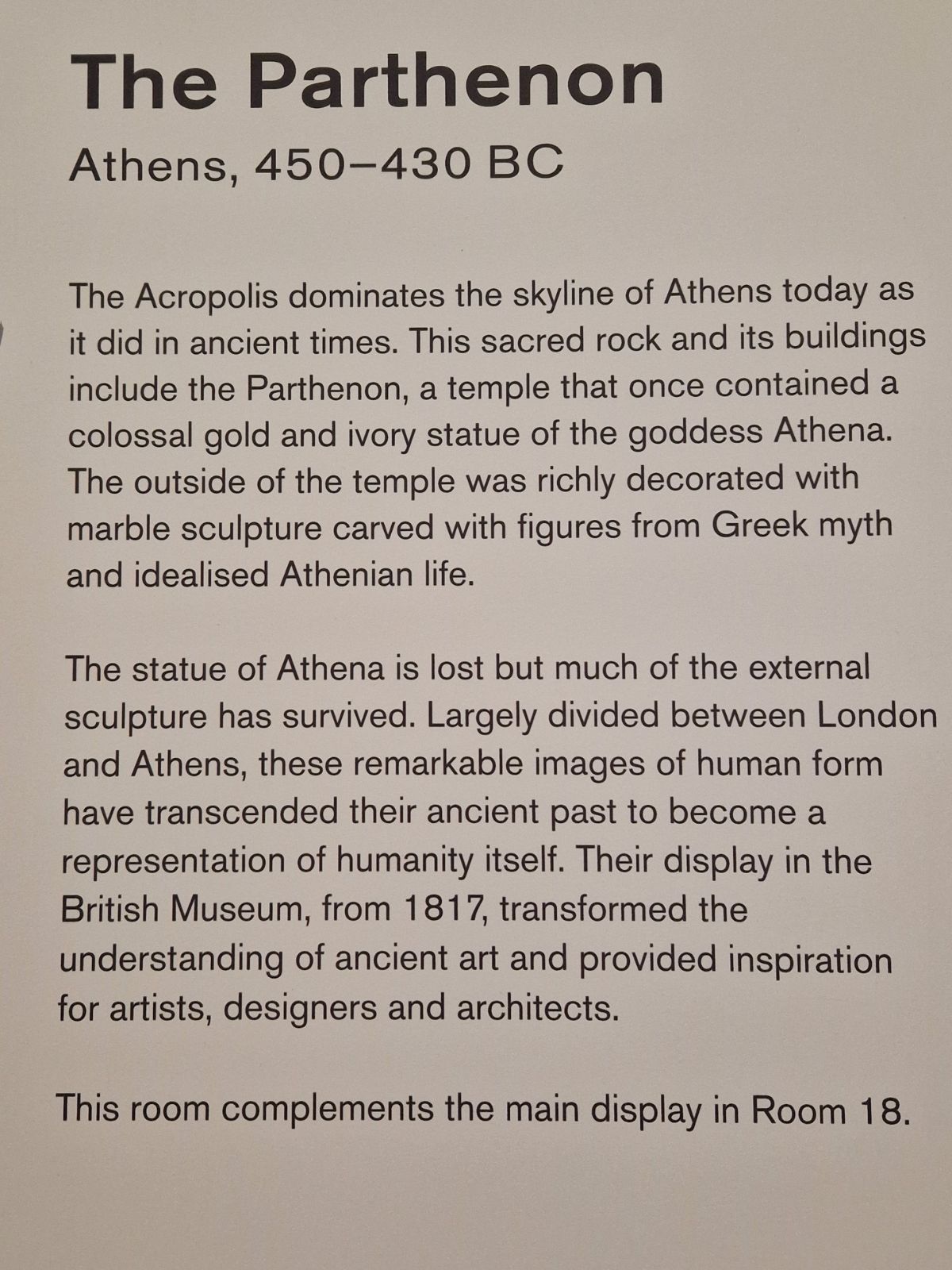 Description of the Parthenon in the British Museum