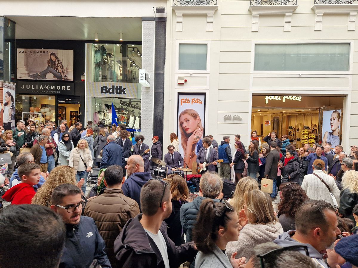 People on Ermou street, main shopping street in Athens