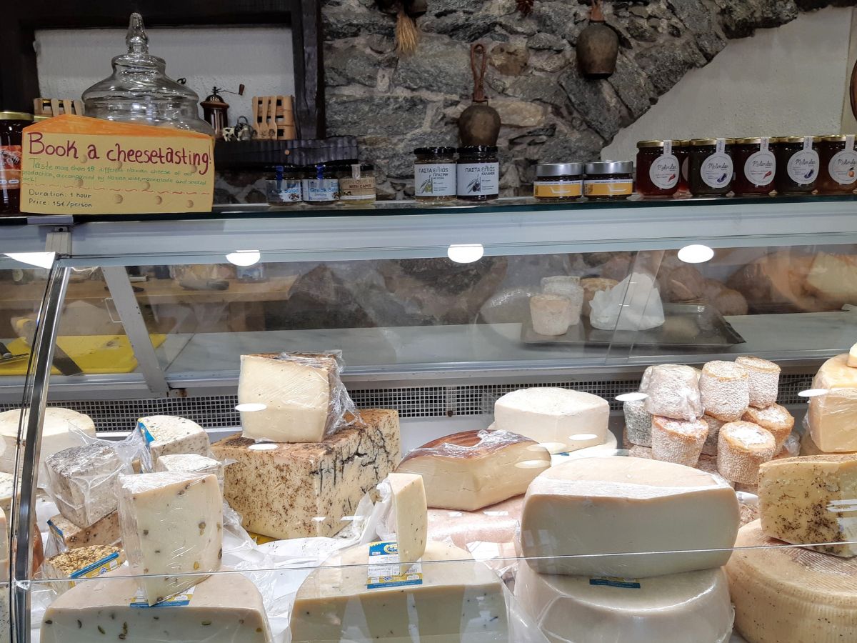 Various types of cheese in Naxos Greece
