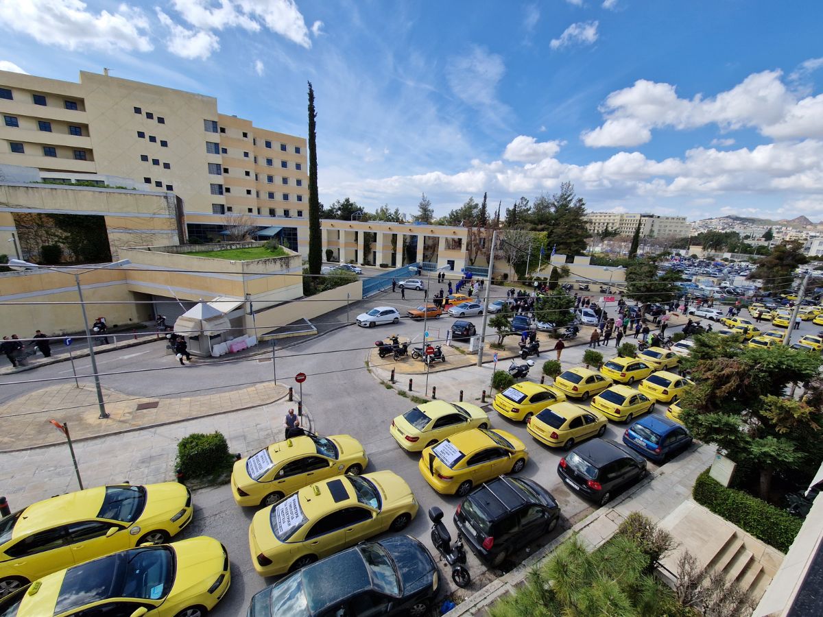 A line of taxis in Athens Greece