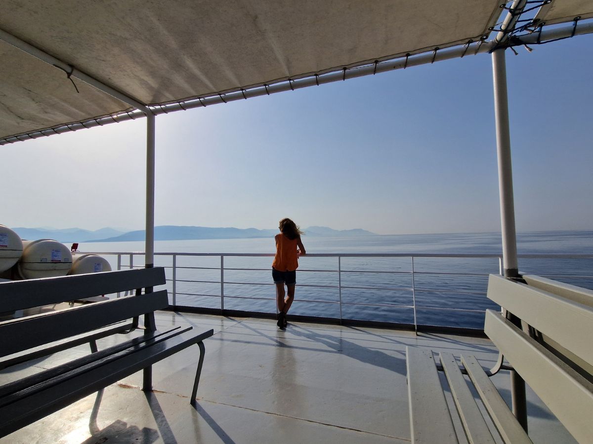 On the deck of a Greek ferry