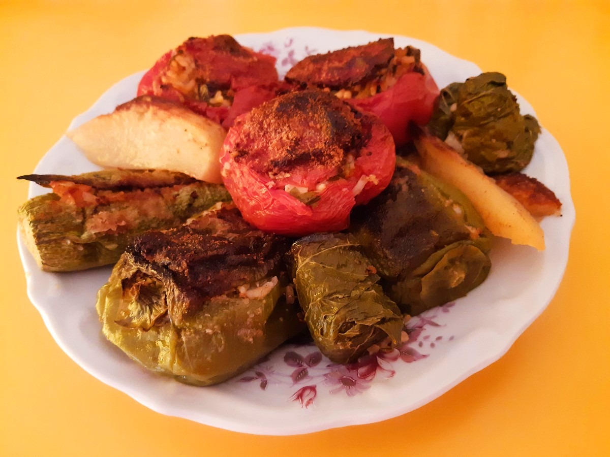 Greek stuffed tomatoes and peppers